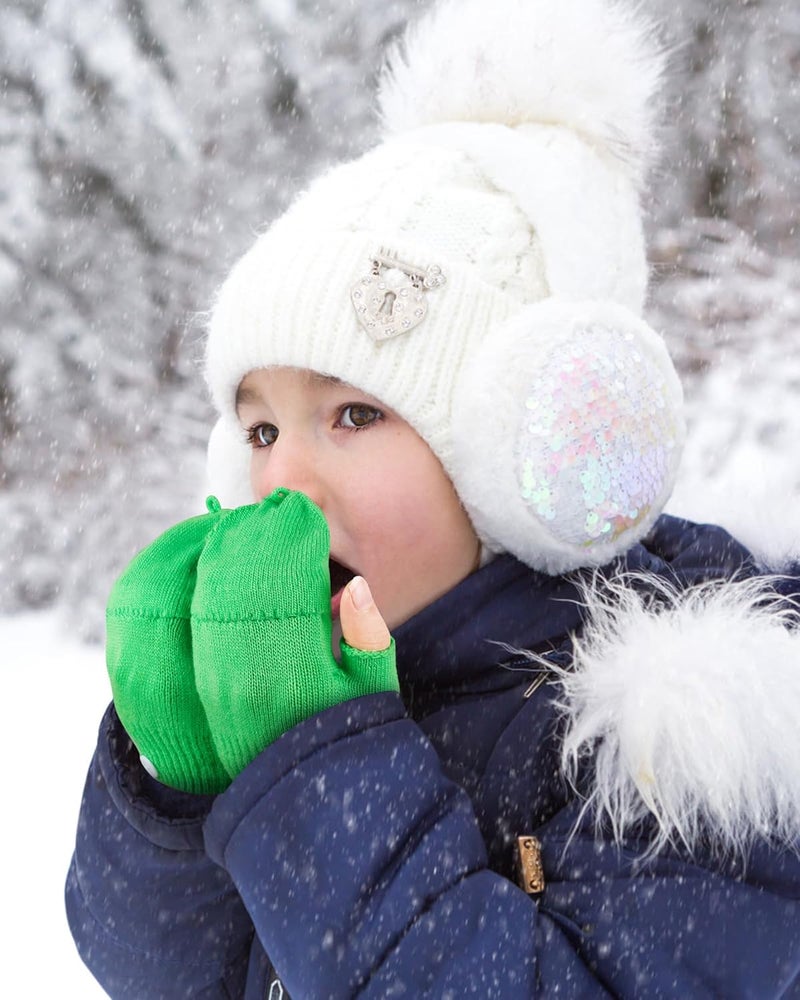 ONESING 3 Pairs Kids Fingerless Gloves with Mitten Cover Convertible Knit Gloves Kids Fingerless Mittens for Boys Girls - Image 4